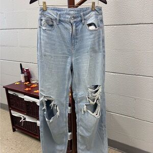 American Eagle Outfitters Light Blue Distressed Straight Leg Jeans